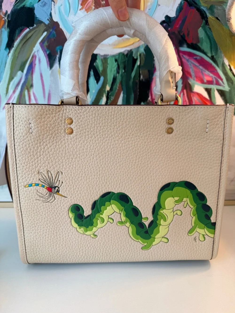 NWT COACH X DISNEY IVORY LEATHER ROGUE 25 WITH MICKEY MOUSE & CATERPILLAR CH461 - Picture 3 of 13